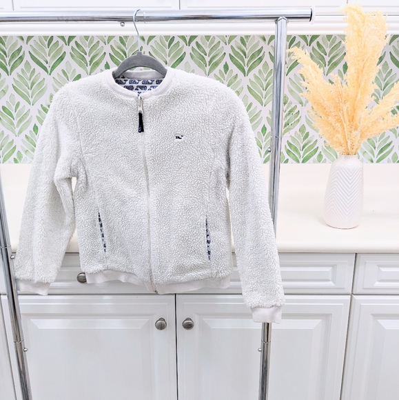 Girls Vineyard Vines Logo Reversible Sherpa Jacket Size 10 - Picture 4 of 6